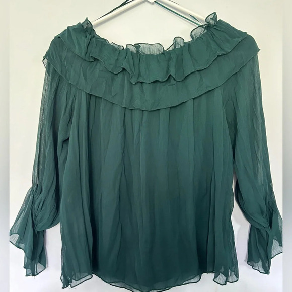 Zara basic XS forest green off shoulder ruffle top - Picture 5 of 6